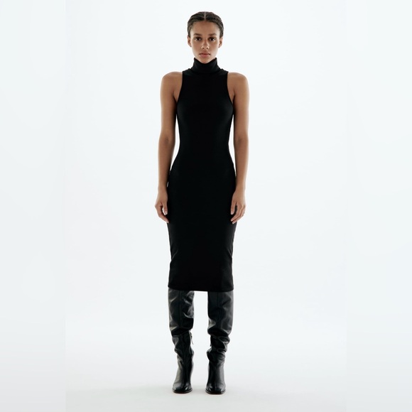 NWOT Zara Turtle Neck Black Dress Ribbed Knit (L) - Picture 1 of 8